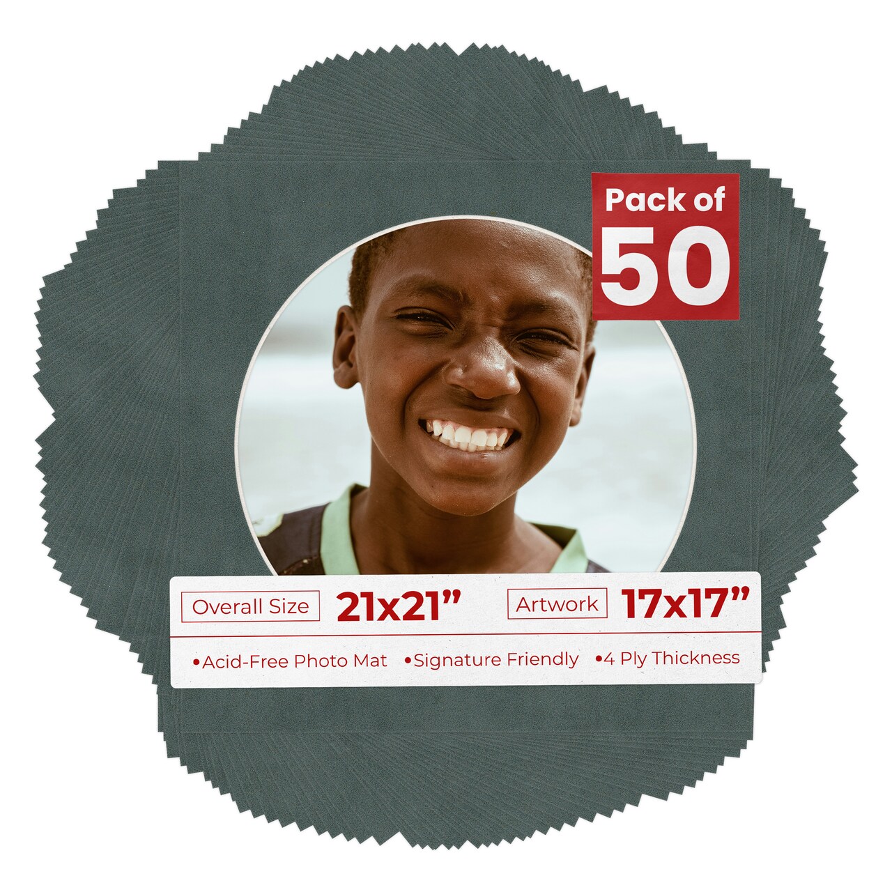 Dark Grey Suede Mat Board for 21x21 Frames - Circle Opening for 17x17 Photos